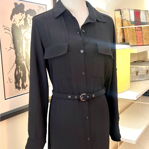 NWT,Max Studio, Button-Front, Belted,  Black Shirt Dress,Front Pockets, Size S - Picture 3 of 13
